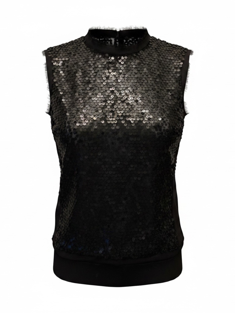 Nanette Lepore Black Sequin Sleeveless Top with Sheer Back – Size 2